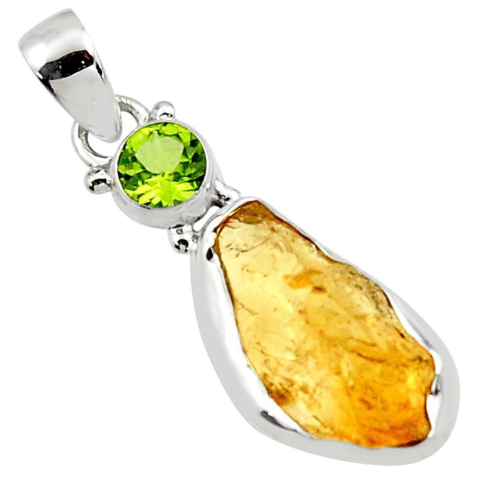 11.74cts yellow citrine rough peridot 925 sterling silver pendant jewelry r51575