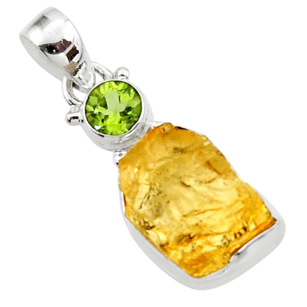 12.62cts yellow citrine rough peridot 925 sterling silver pendant jewelry r51576