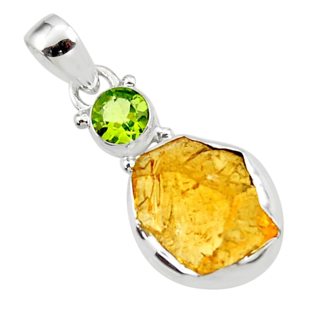 11.26cts yellow citrine rough peridot 925 sterling silver pendant jewelry r51577