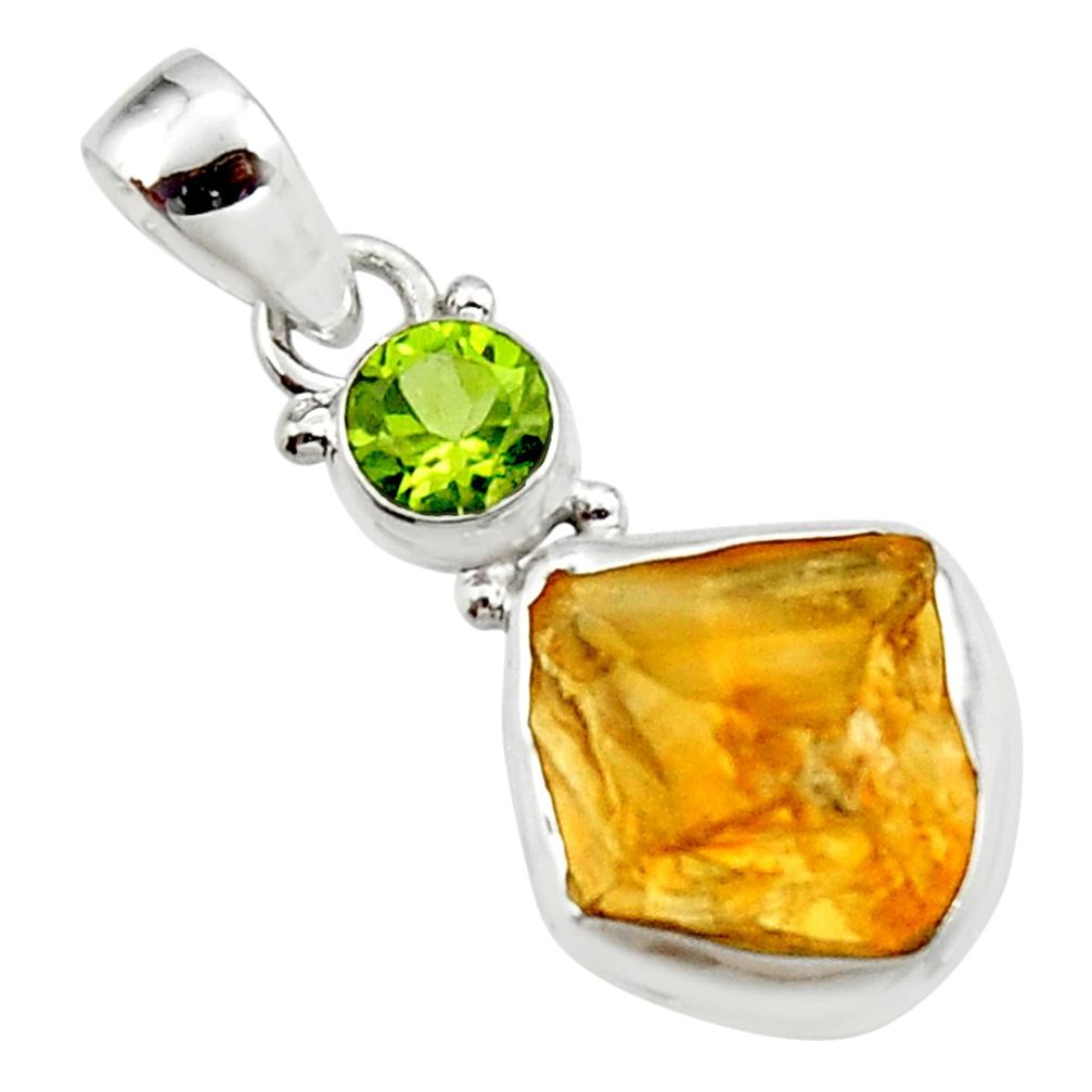 11.74cts yellow citrine rough peridot 925 sterling silver pendant jewelry r51579