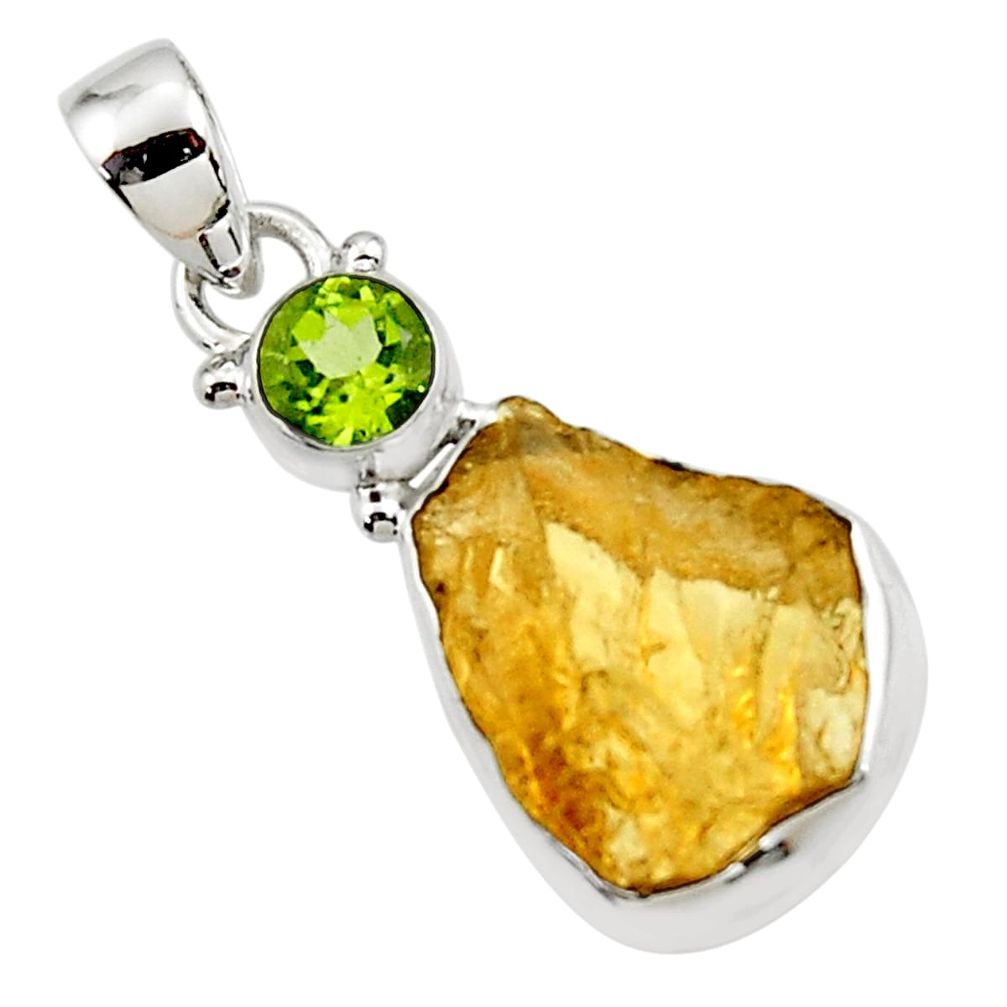 11.66cts yellow citrine rough peridot 925 sterling silver pendant jewelry r51580