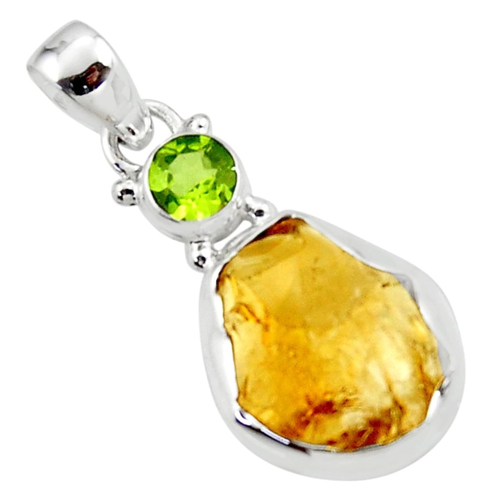 11.57cts yellow citrine rough peridot 925 sterling silver pendant jewelry r51582