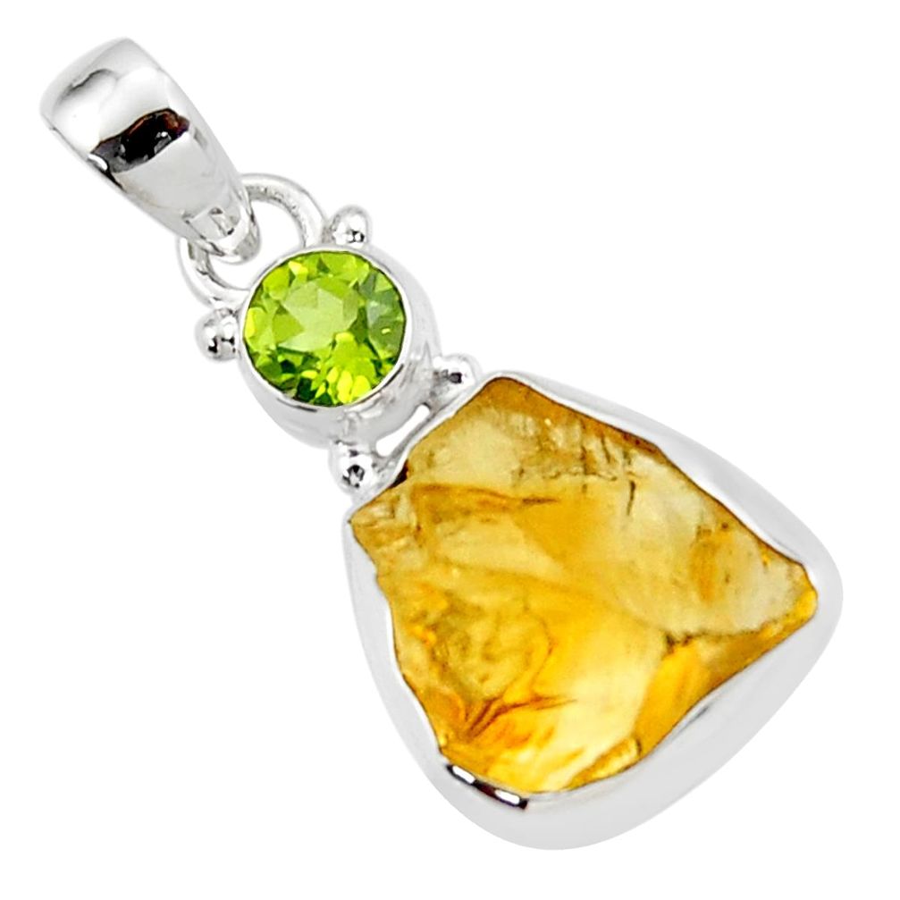 13.18cts yellow citrine rough peridot 925 sterling silver pendant jewelry r51588