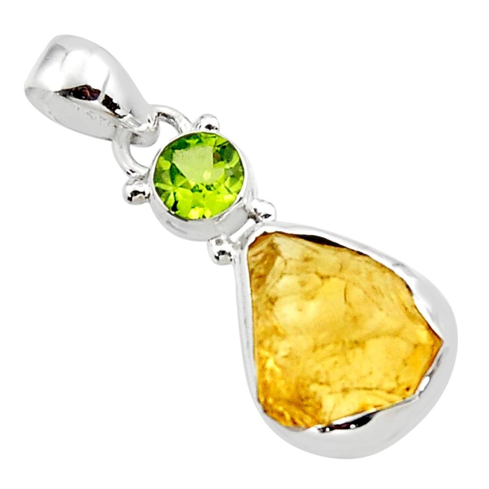 10.73cts yellow citrine rough peridot 925 sterling silver pendant jewelry r51589