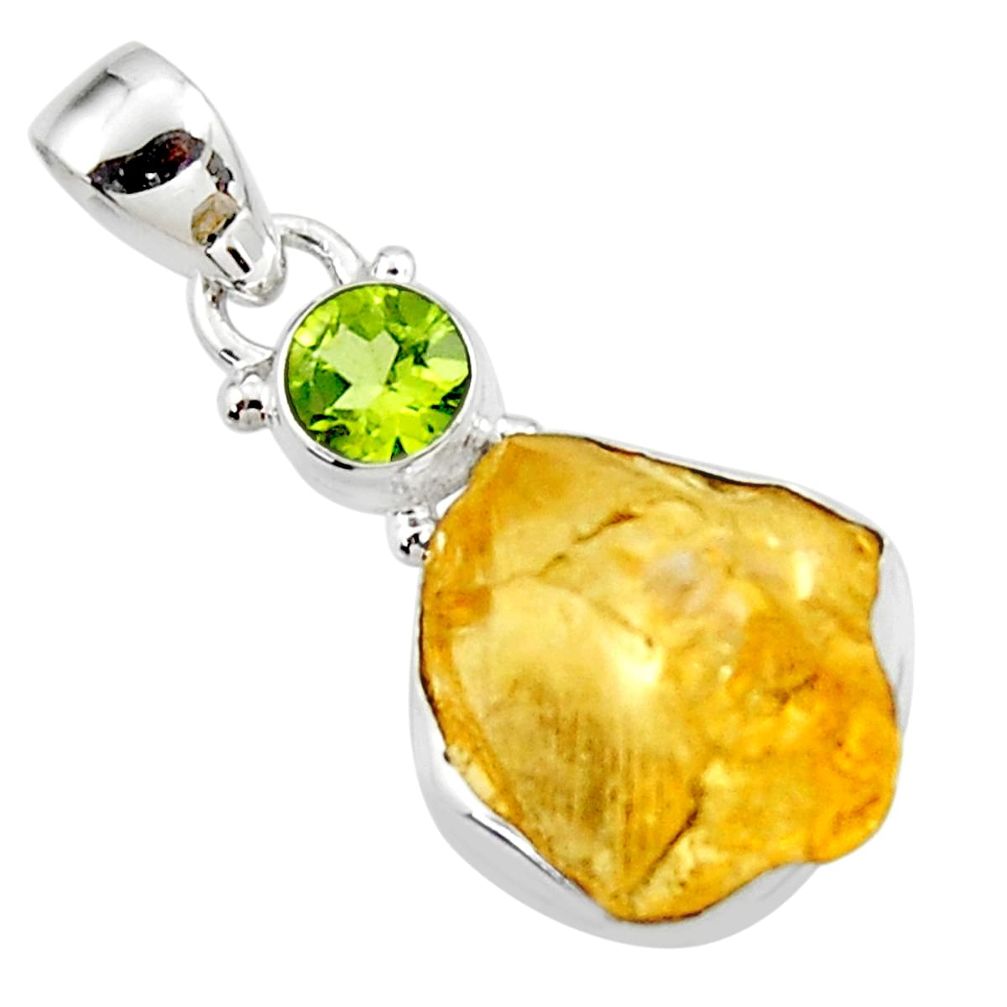 14.72cts yellow citrine rough peridot 925 sterling silver pendant jewelry r51590