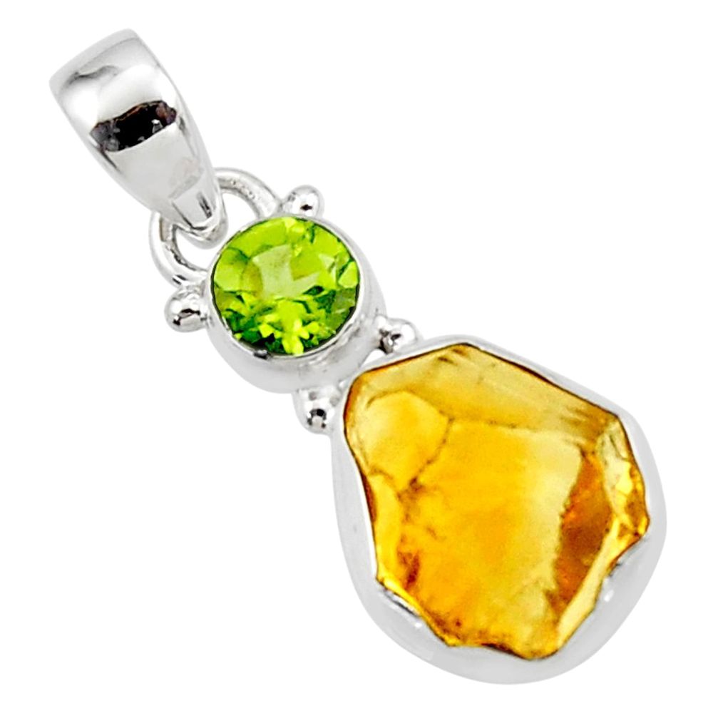 10.28cts yellow citrine rough peridot 925 sterling silver pendant jewelry r51592