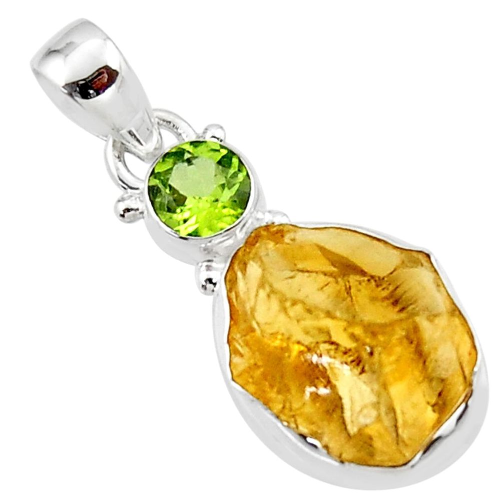 12.07cts yellow citrine rough peridot 925 sterling silver pendant jewelry r51594