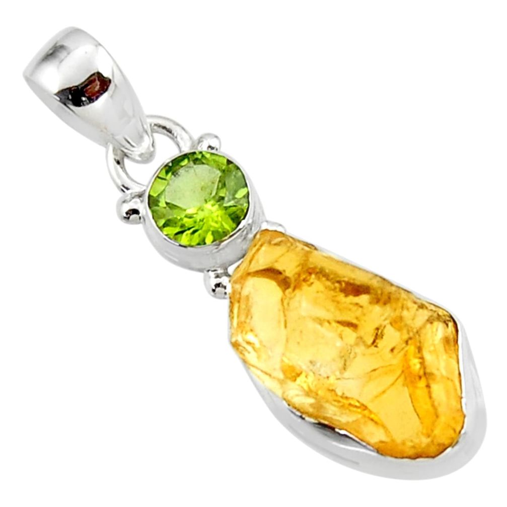 11.57cts yellow citrine rough peridot 925 sterling silver pendant jewelry r51597