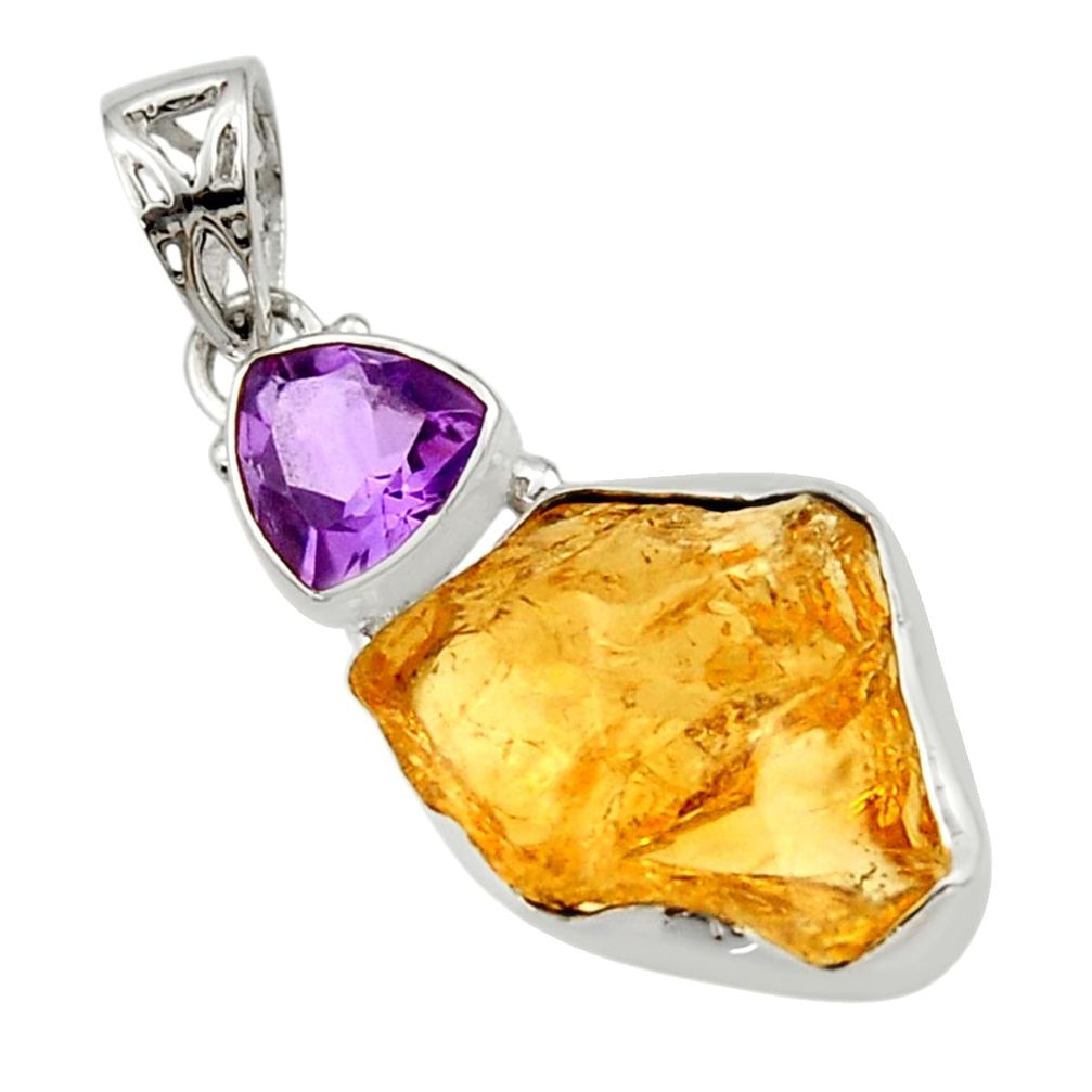 16.18cts yellow citrine rough purple amethyst 925 sterling silver pendant r29820