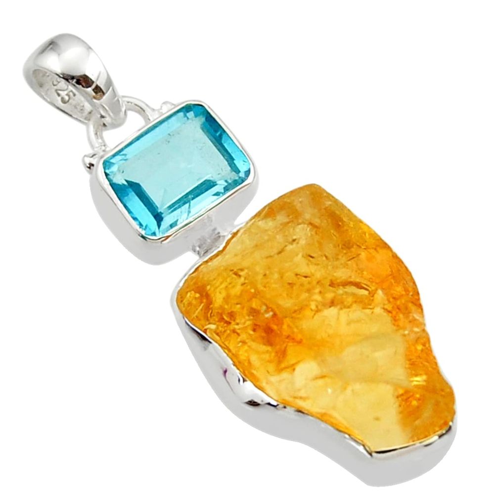 16.12cts yellow citrine rough topaz 925 sterling silver pendant jewelry r30088