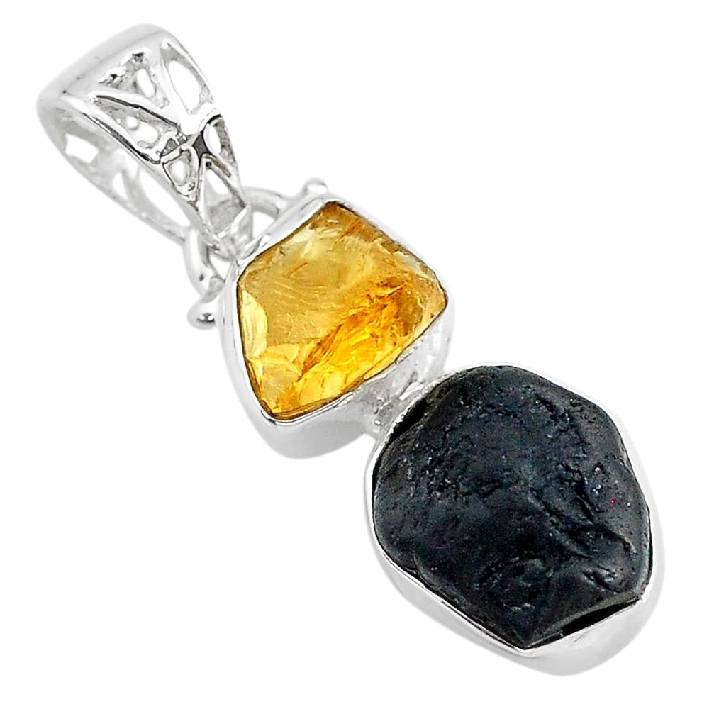 8.87cts yellow citrine raw tourmaline rough 925 sterling silver pendant t20939