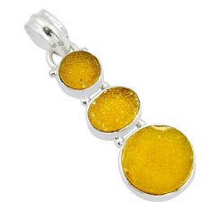 9.35cts yellow druzy round shape 925 sterling silver pendant jewelry y36258