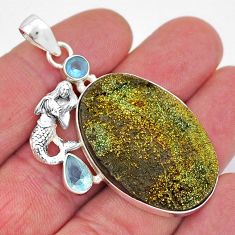 39.56cts yellow druzy topaz 925 sterling silver fairy mermaid pendant y20681