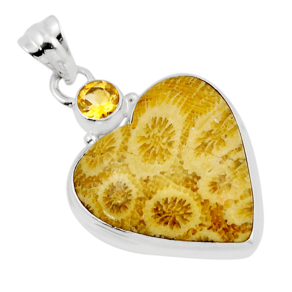 16.54cts yellow fossil coral (agatized) petoskey stone 925 silver pendant y47636