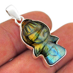 Yellow labradorite spectrolite ( finland) carving angel silver pendant n48237