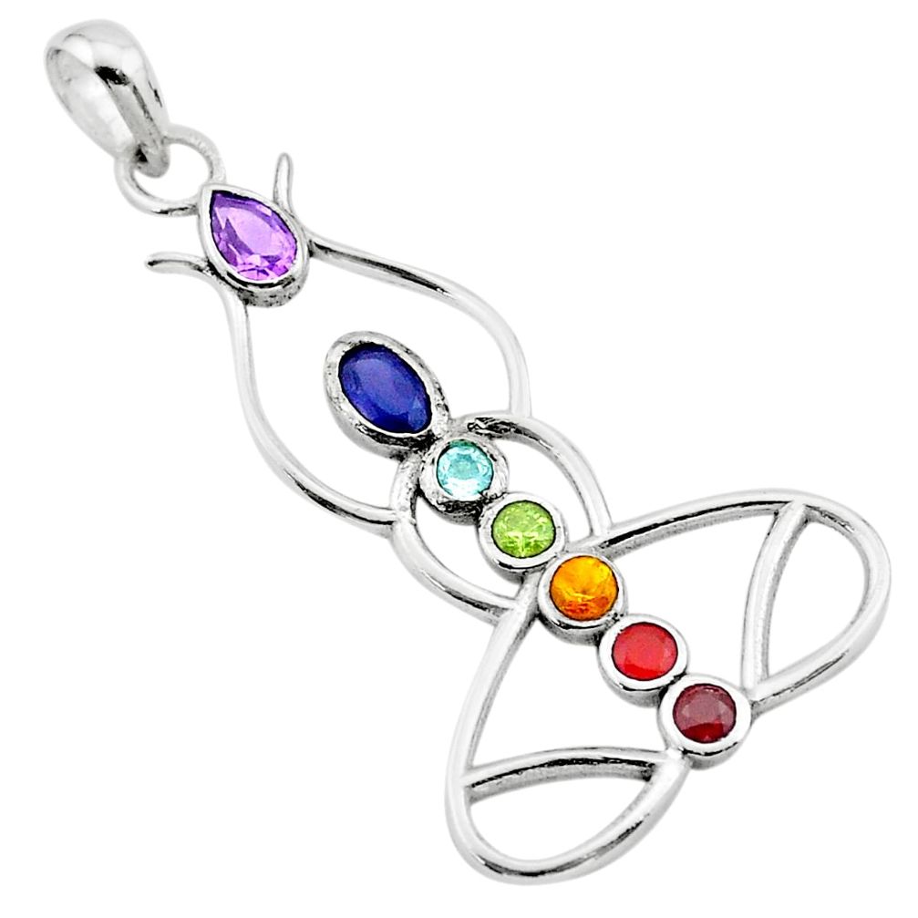 Yogi charm amethyst cornelian citrine garnet 925 silver chakra pendant t40481