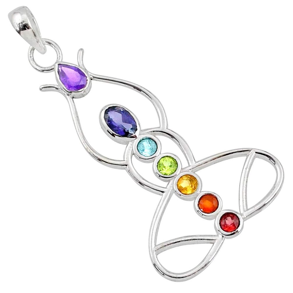 Yogi energy power natural multi gemstone 925 silver yogic chakra pendant r65397