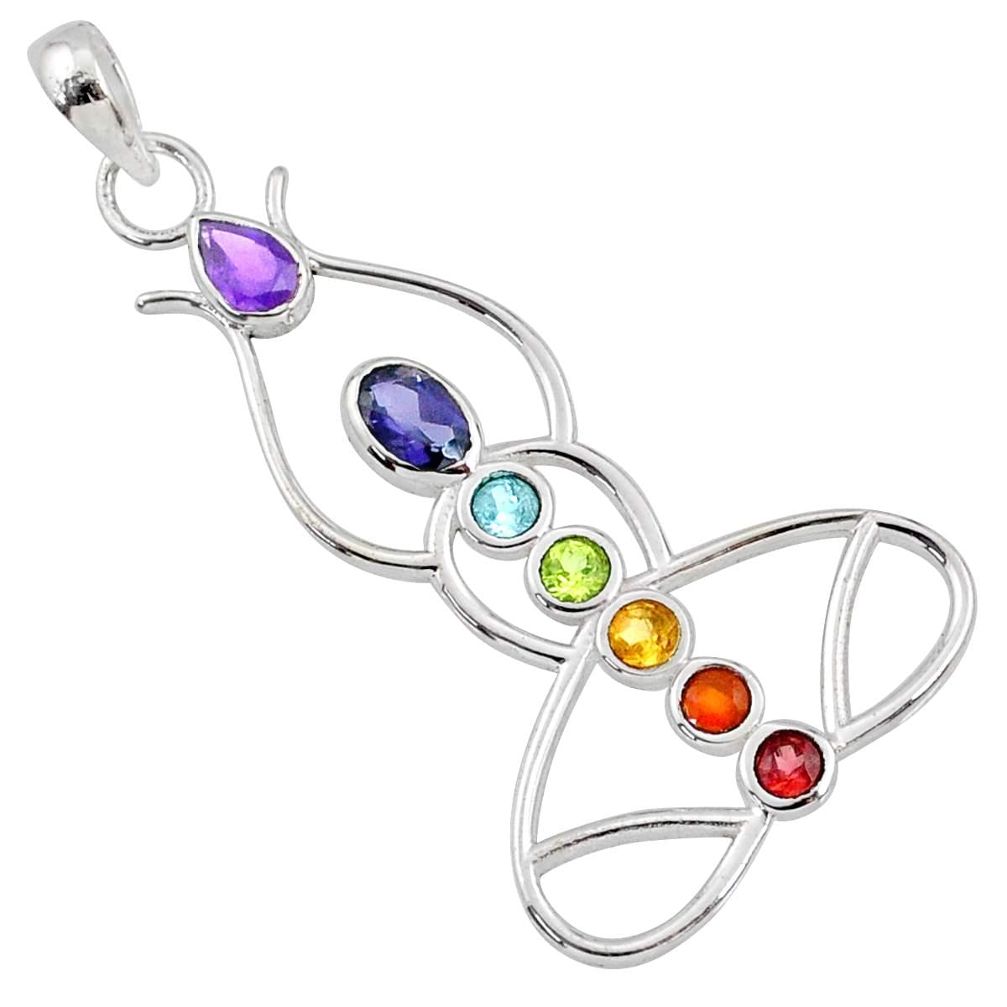 Yogi energy power natural multi-gemstone 925 silver yogic chakra pendant r65400