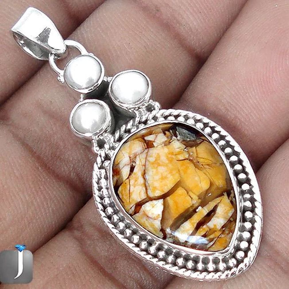 MAGICAL YELLOW MATRIX OPAL PEARL 925 STERLING SILVER PENDANT JEWELRY G28216