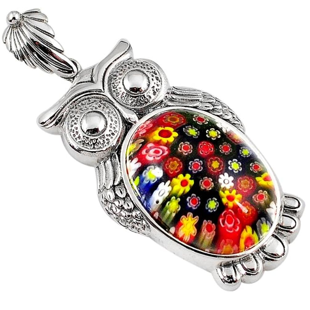 Multi color italian murano glass 925 sterling silver owl pendant jewelry h54957