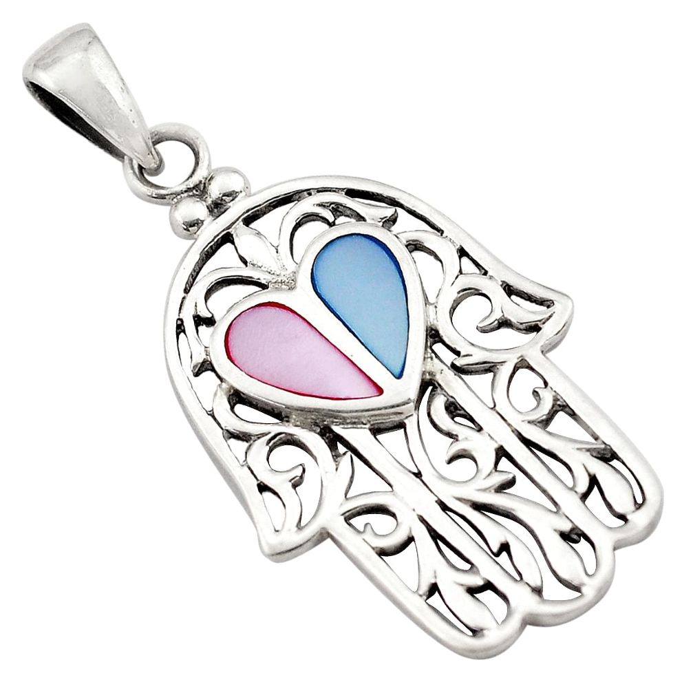 4.69gms multi color pearl enamel 925 silver hand of god hamsa pendant c4430