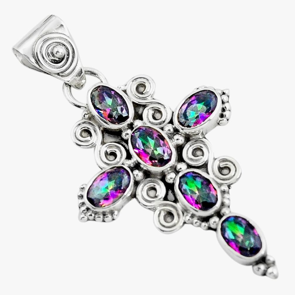 5.57cts multi color rainbow topaz 925 sterling silver holy cross pendant d31992