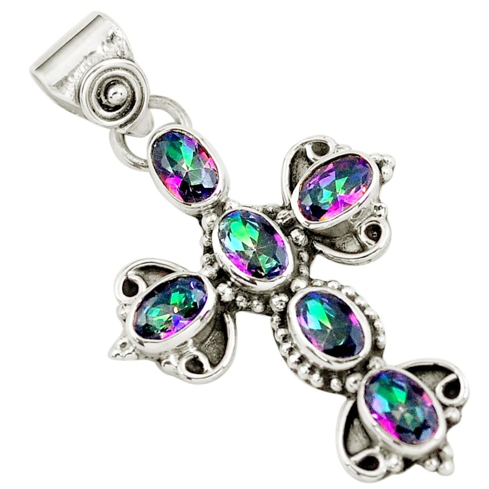 5.84cts multi color rainbow topaz 925 sterling silver holy cross pendant p59921