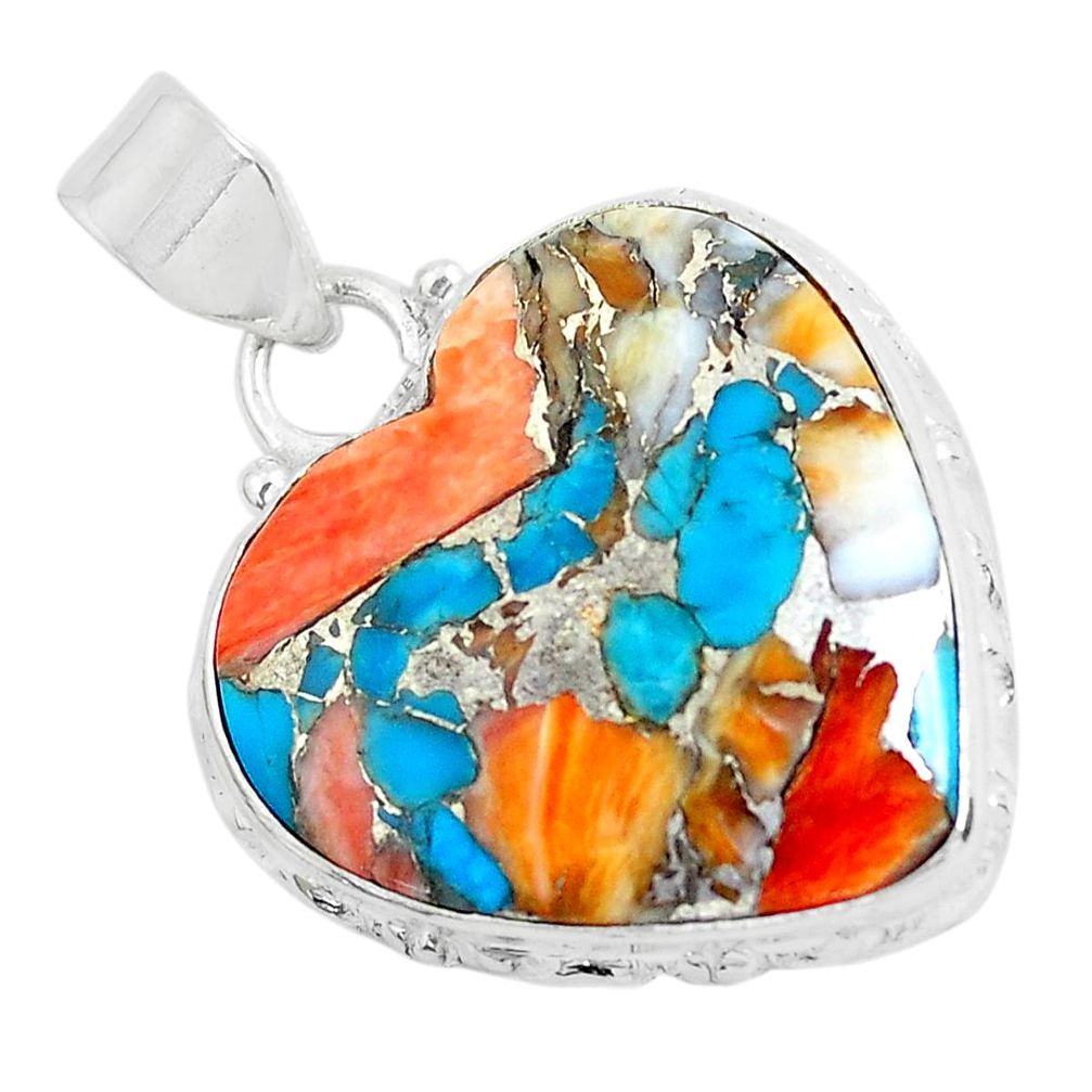20.07cts multi color spiny oyster arizona turquoise 925 silver pendant d31236