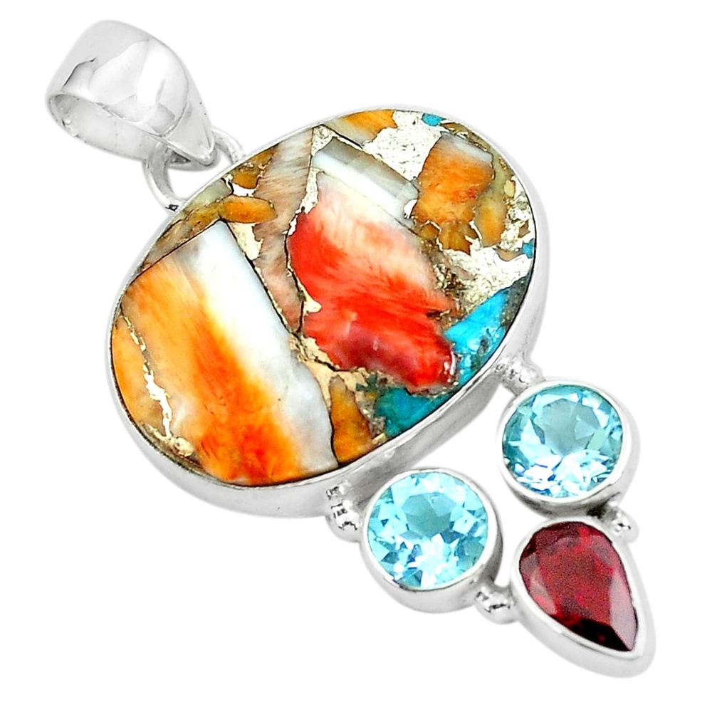 17.57cts multi color spiny oyster arizona turquoise 925 silver pendant p65351