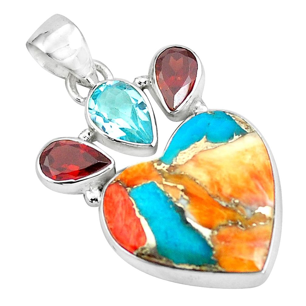 16.20cts multi color spiny oyster arizona turquoise 925 silver pendant p65365