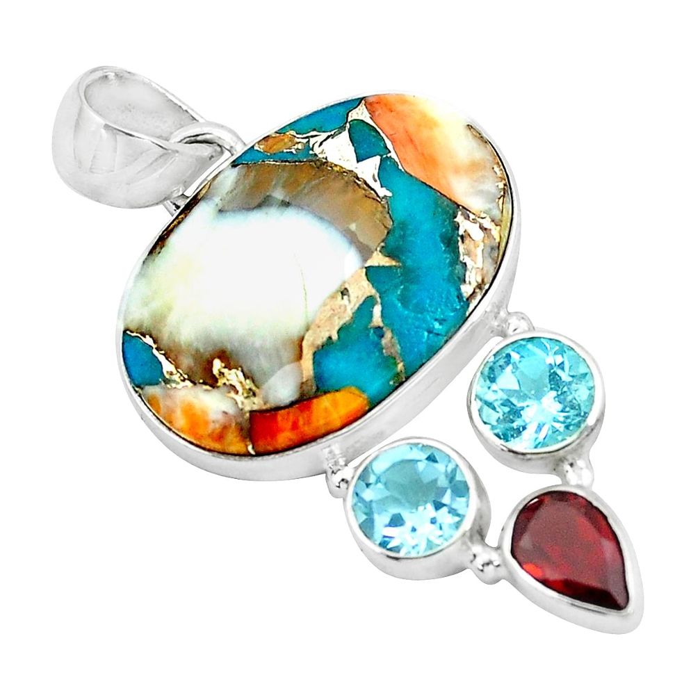 15.65cts multi color spiny oyster arizona turquoise 925 silver pendant p65366