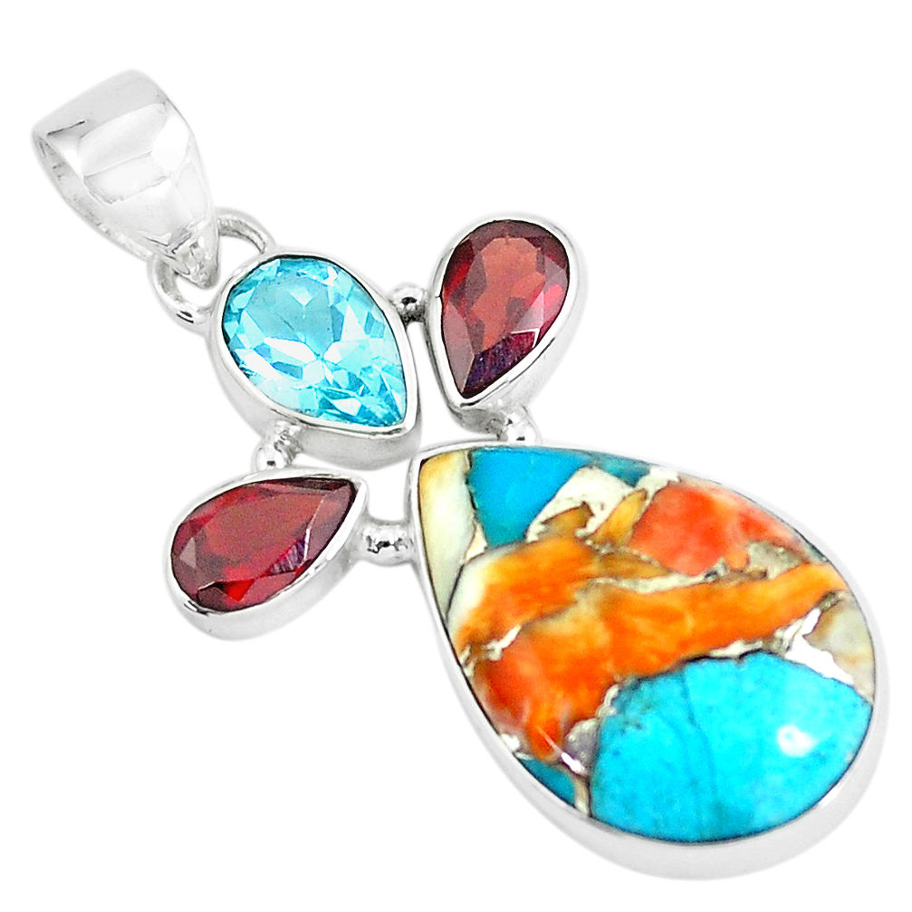 15.05cts multi color spiny oyster arizona turquoise 925 silver pendant p65387