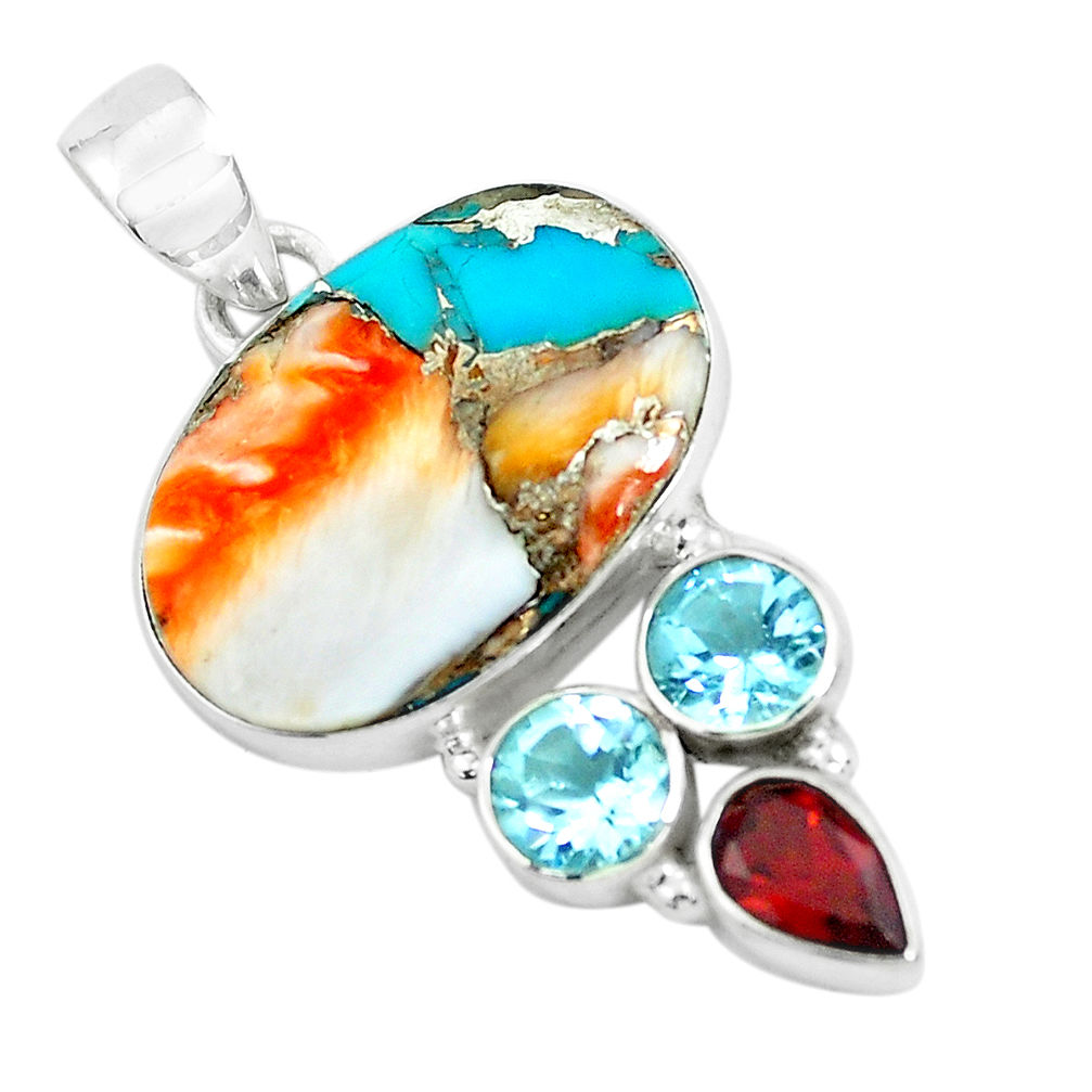 15.65cts multi color spiny oyster arizona turquoise 925 silver pendant p65388