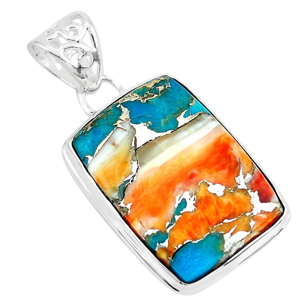 19.42cts multi color spiny oyster arizona turquoise 925 silver pendant p65417