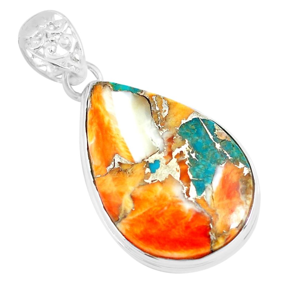 22.59cts multi color spiny oyster arizona turquoise 925 silver pendant p70610