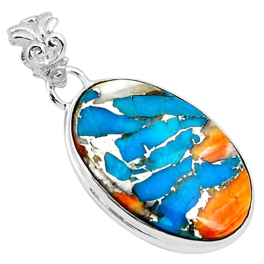 15.05cts multi color spiny oyster arizona turquoise 925 silver pendant p79126