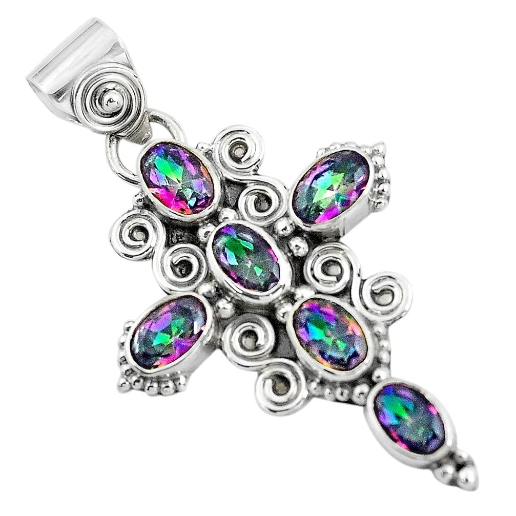 6.03cts multicolor rainbow topaz 925 sterling silver holy cross pendant d31987