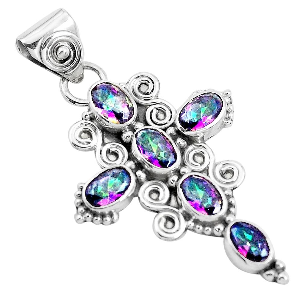 5.84cts multicolor rainbow topaz 925 sterling silver holy cross pendant p35991