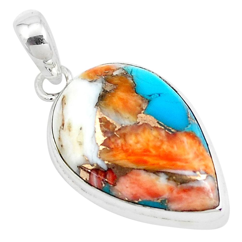 13.53cts multicolor spiny oyster arizona turquoise 925 silver pendant p39693