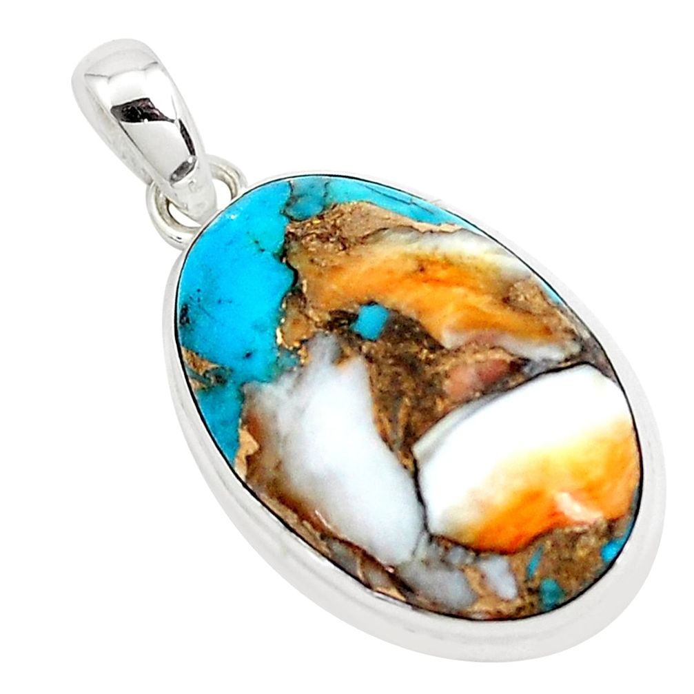 15.12cts multicolor spiny oyster arizona turquoise 925 silver pendant p39734
