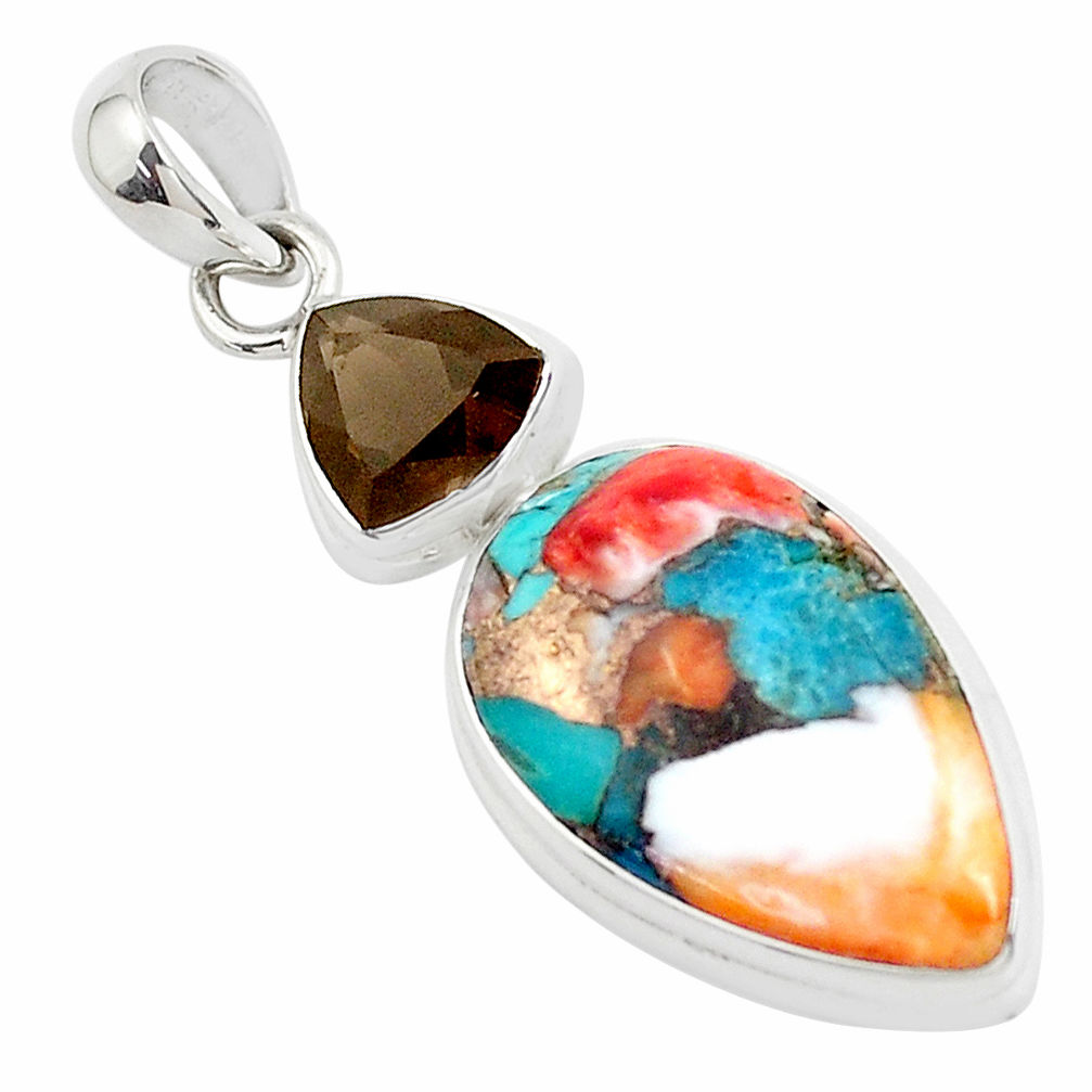 12.48cts multicolor spiny oyster arizona turquoise 925 silver pendant p39744