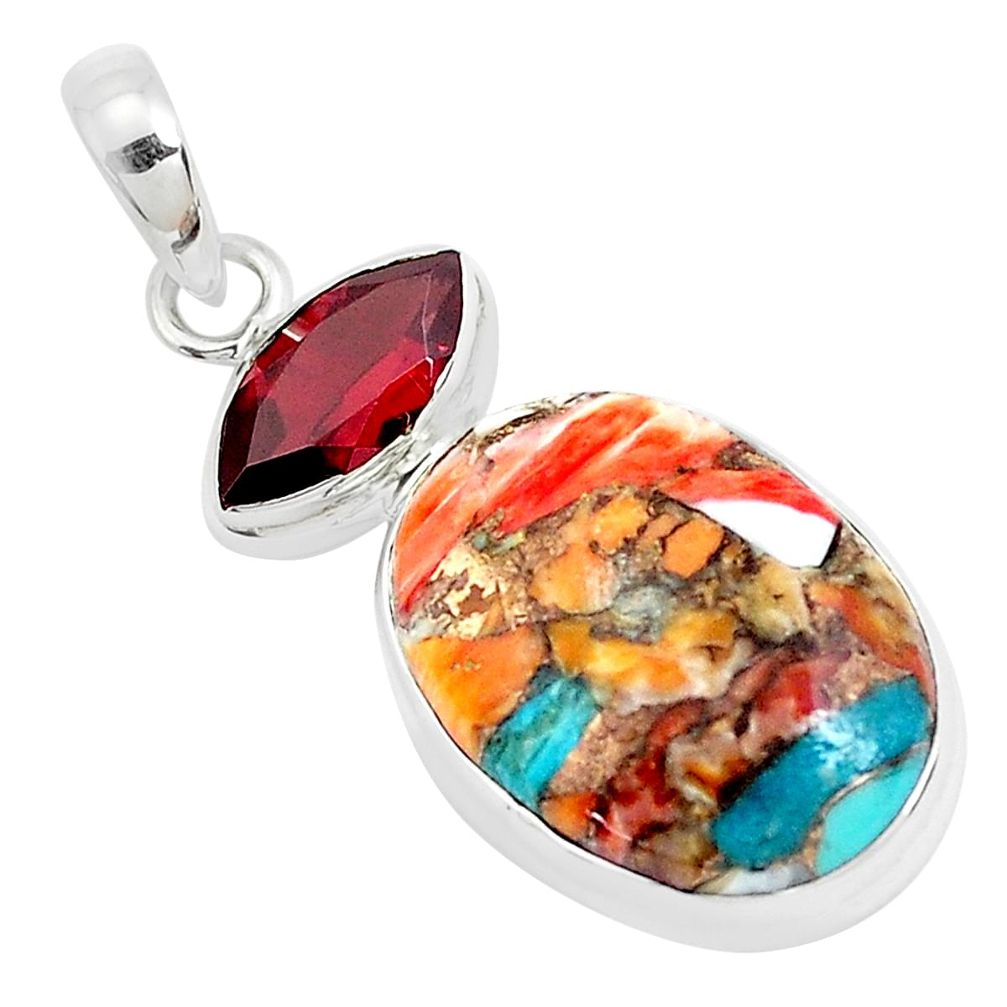 15.58cts multicolor spiny oyster arizona turquoise 925 silver pendant p39750