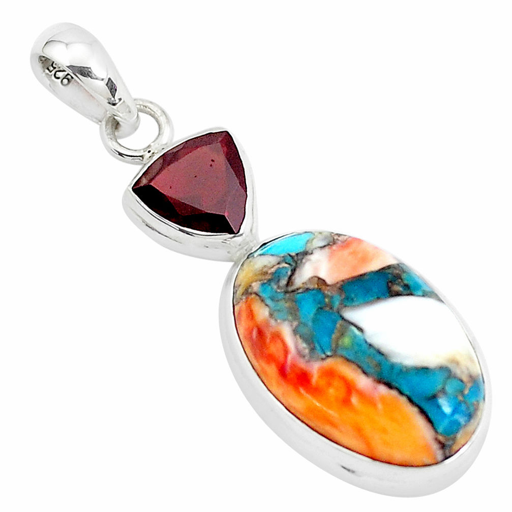 14.95cts multicolor spiny oyster arizona turquoise 925 silver pendant p39752