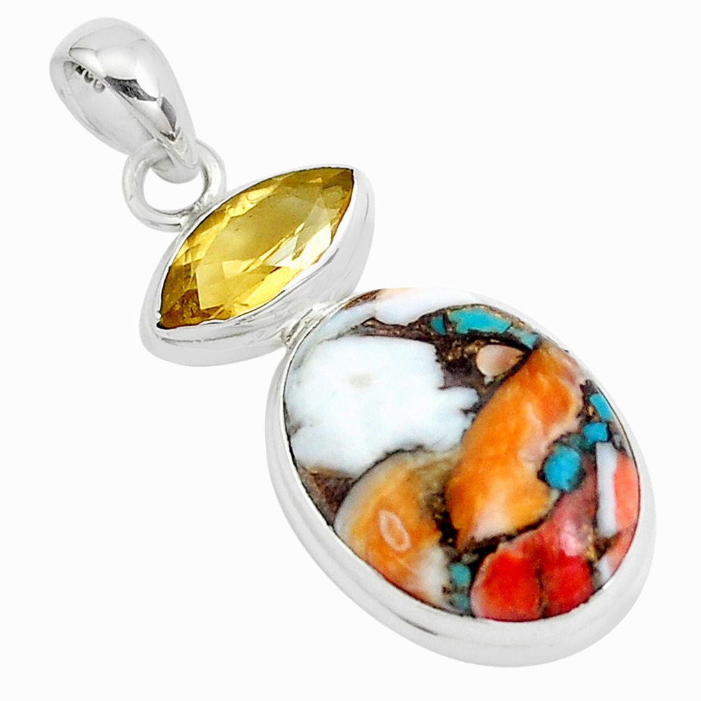 15.58cts multicolor spiny oyster arizona turquoise 925 silver pendant p39757