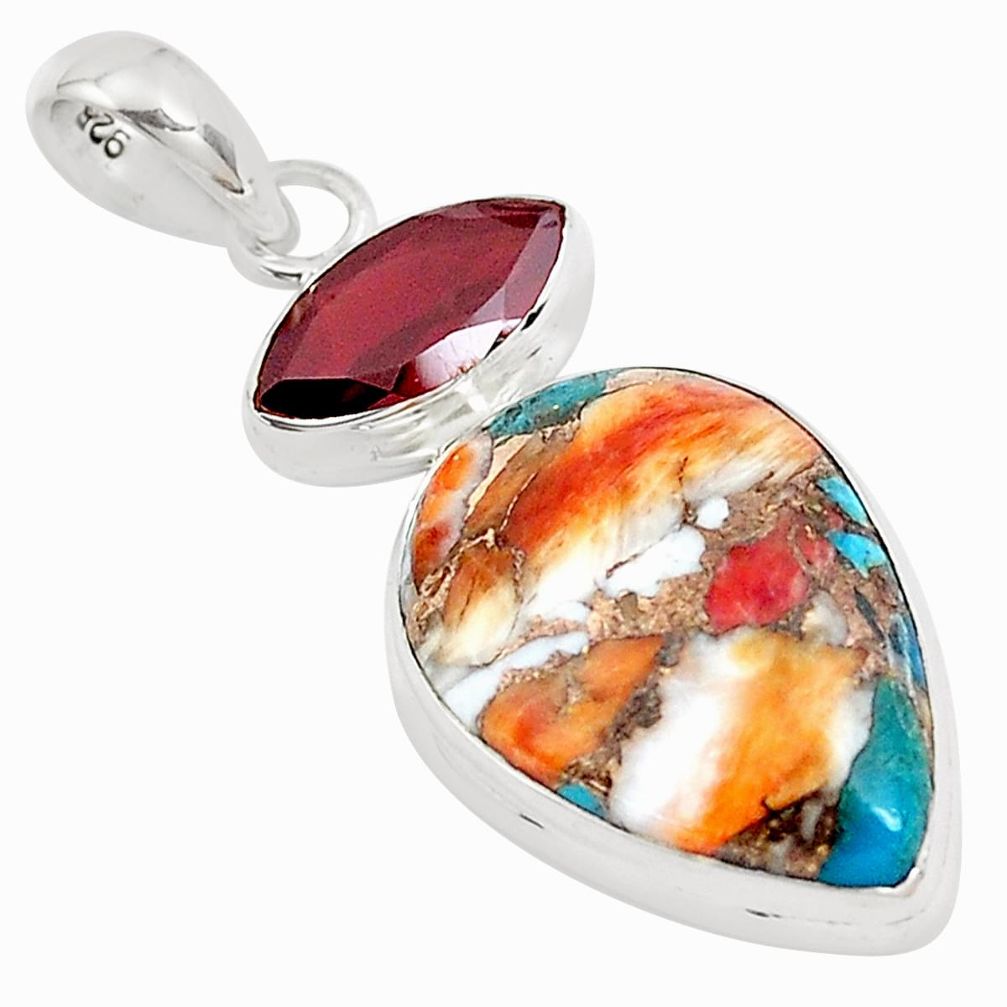 15.05cts multicolor spiny oyster arizona turquoise 925 silver pendant p39765