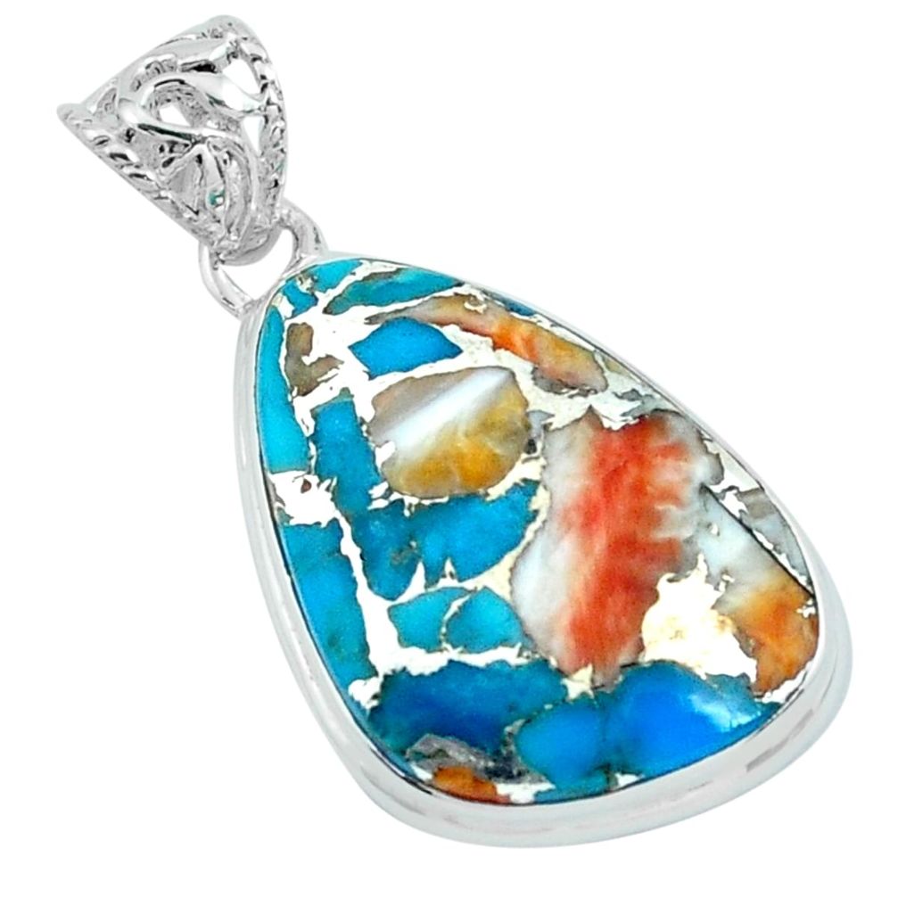 19.23cts multicolor spiny oyster arizona turquoise 925 silver pendant p69622