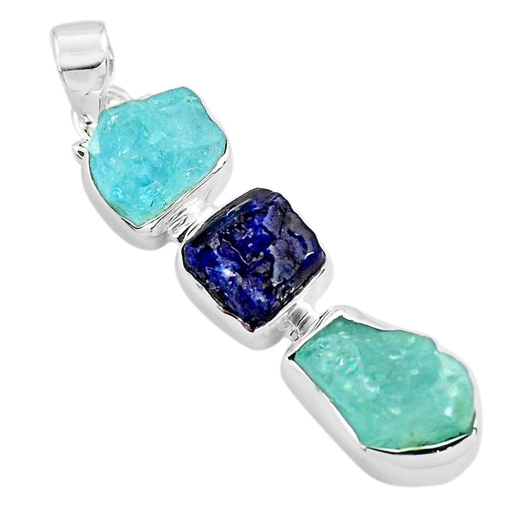 12.62cts natural aqua aquamarine rough sapphire rough 925 silver pendant p88113