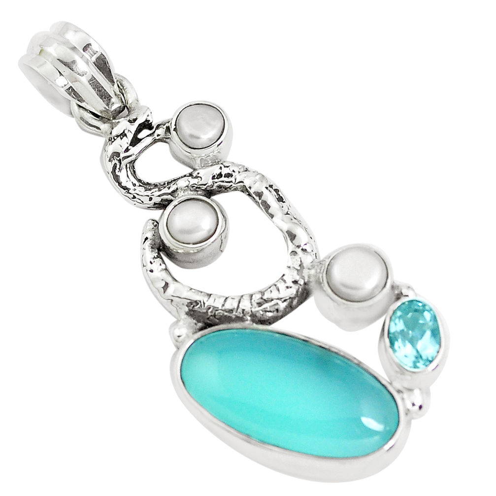 12.34cts natural aqua chalcedony topaz 925 silver anaconda snake pendant p38986