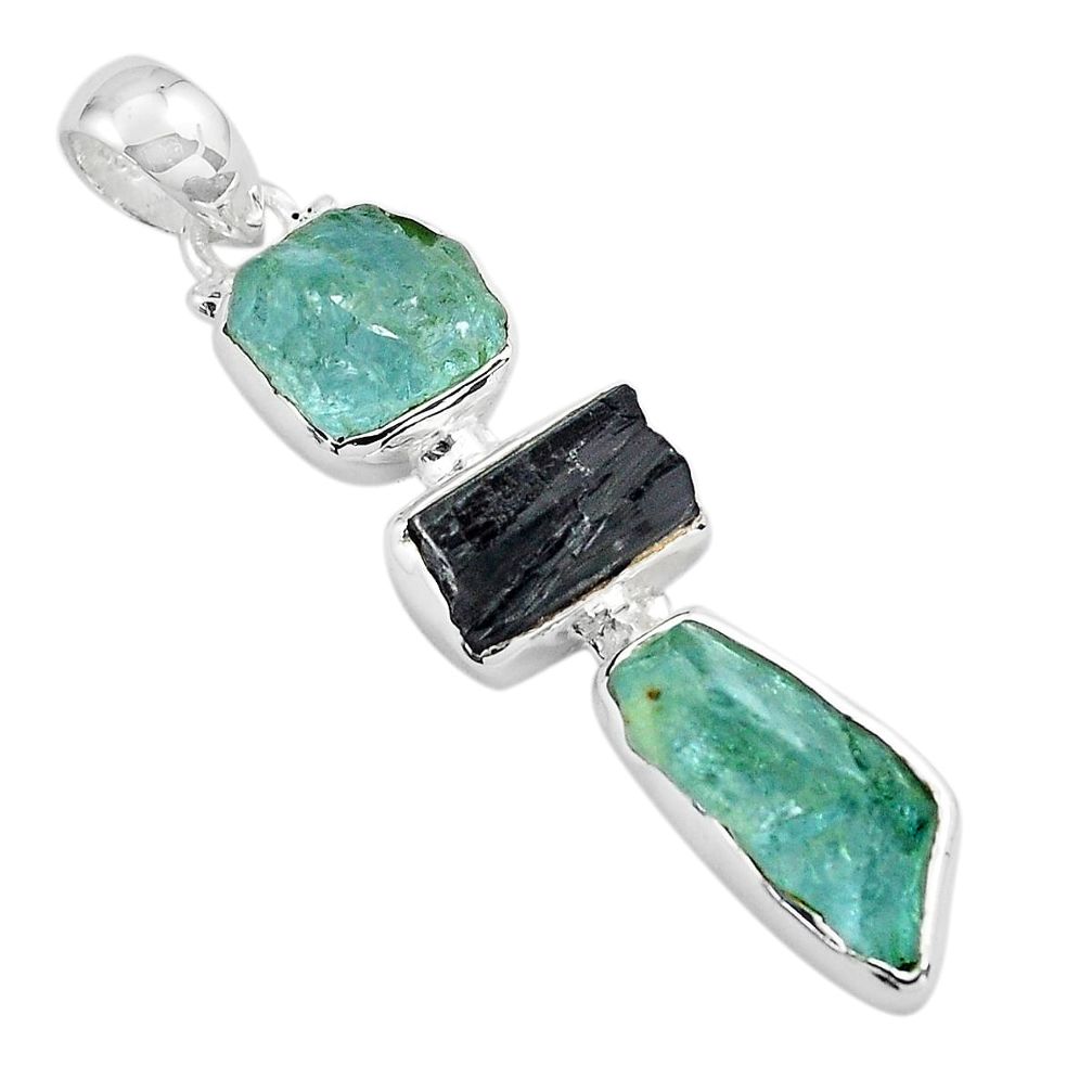 13.66cts natural aquamarine rough tourmaline rough 925 silver pendant p88135