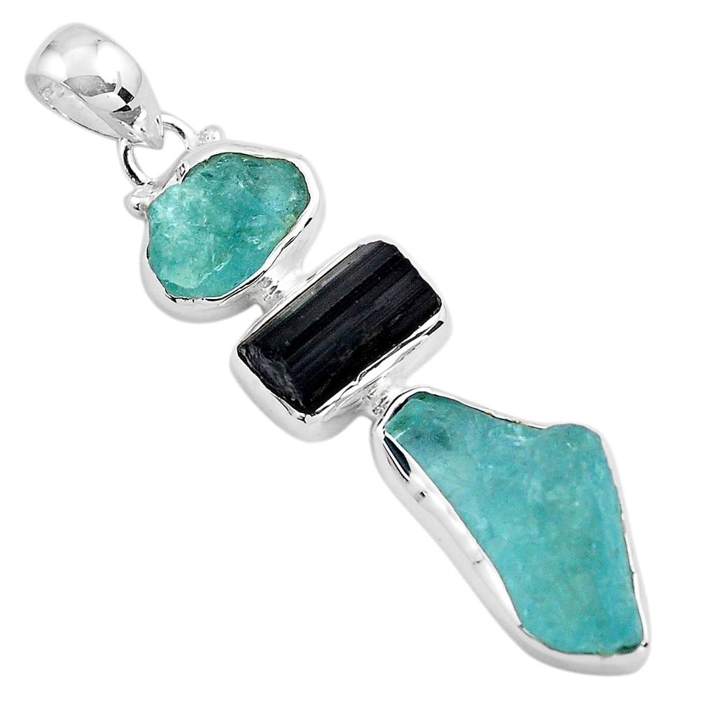 14.47cts natural aquamarine rough tourmaline rough 925 silver pendant p88139